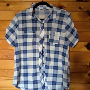 Blue and White Plaid Shirt